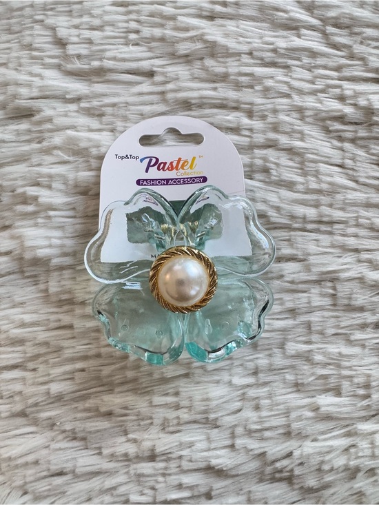 pastel Accessories - Pastels Clothing Clear Aqua Flower Hair Clip with Pearl and Gold Accent